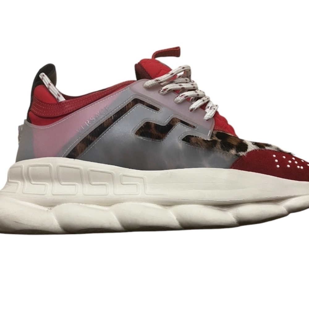 VersaceVERSACE Chain Reaction Red Wild Leopard sneaker DSU7071E DMV1G DPYC Sz 9.